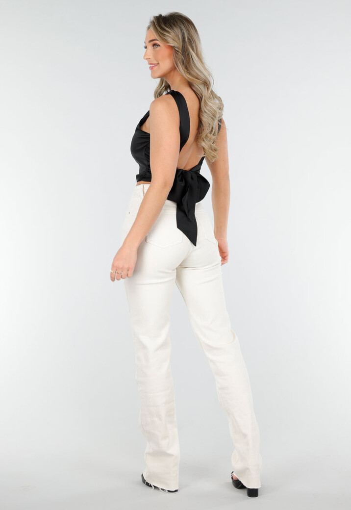 Beige Stretch Straight Leg Jeans Tall met Gerafelde Onderkant