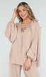 Beige Lange Mouwen Blouse met V-hals en Koordjes