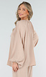 Beige Lange Mouwen Blouse met V-hals en Koordjes