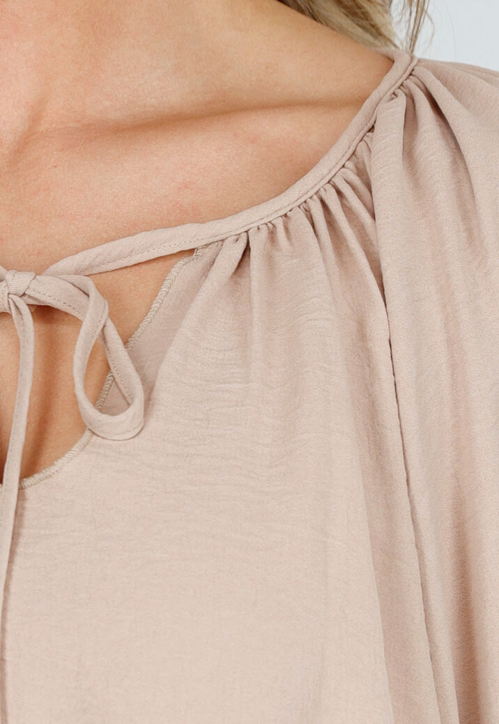 Beige Lange Mouwen Blouse met V-hals en Koordjes