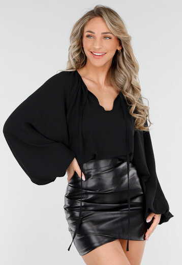 Zwart Geknoopte Blouse met V-hals