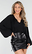 Zwart Geknoopte Blouse met V-hals en Lange Mouwen