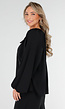 Zwart Geknoopte Blouse met V-hals en Lange Mouwen
