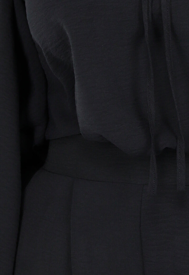 Zwart Geknoopte Blouse met V-hals en Lange Mouwen