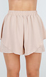 Beige Gelaagde Linnenlook Short met Stretch Band