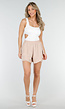 Beige Gelaagde Linnenlook Short met Stretch Band