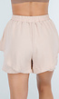 Beige Gelaagde Linnenlook Short met Stretch Band
