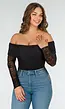 Zwart Off-Shoulder LaceyBody met Lange Mouwen