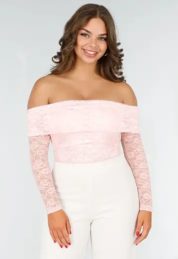 Elegante Roze Off-Shoulder Lace Body