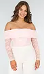 Stijlvolle Roze Off-Shoulder Lace Body met Lange Mouwen