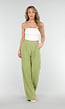 High Waist Olijfgroene Broek met een Linnenlook