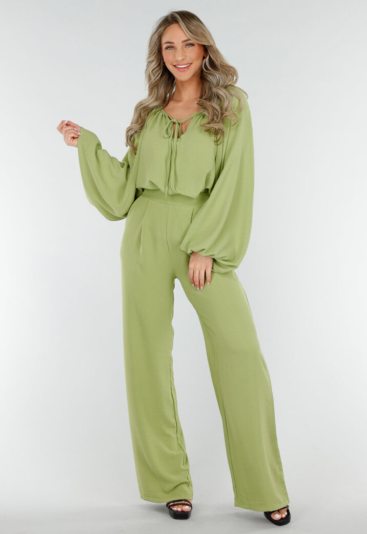 High Waist Olijfgroene Broek met een Linnenlook
