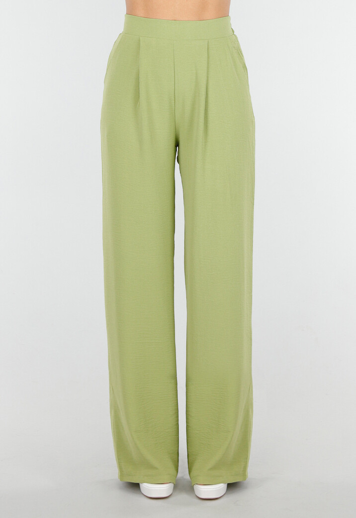 High Waist Olijfgroene Broek met een Linnenlook