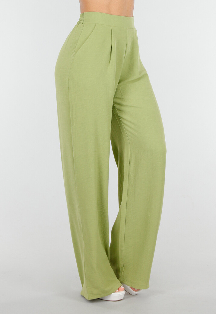 High Waist Olijfgroene Broek met een Linnenlook