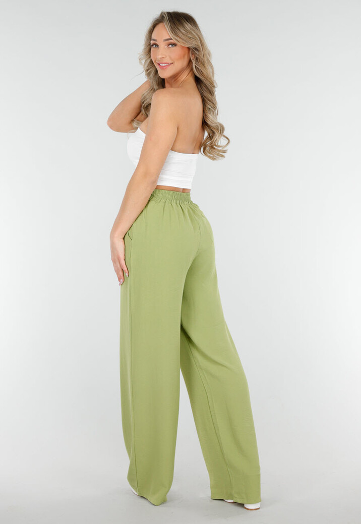 High Waist Olijfgroene Broek met een Linnenlook
