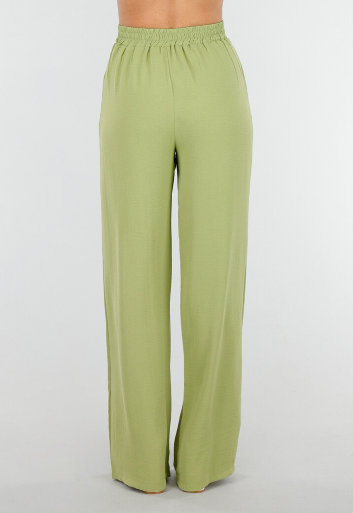 High Waist Olijfgroene Broek met een Linnenlook