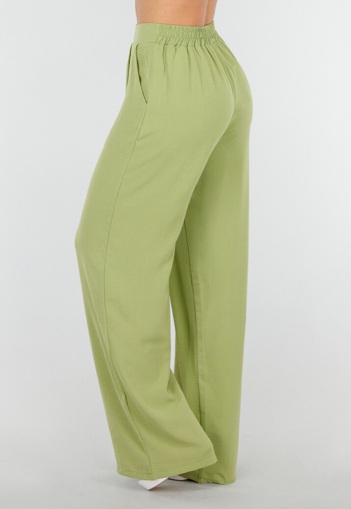 High Waist Olijfgroene Broek met een Linnenlook