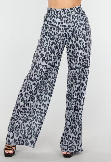 High Waist Leopard Print Broek met Linnenlook