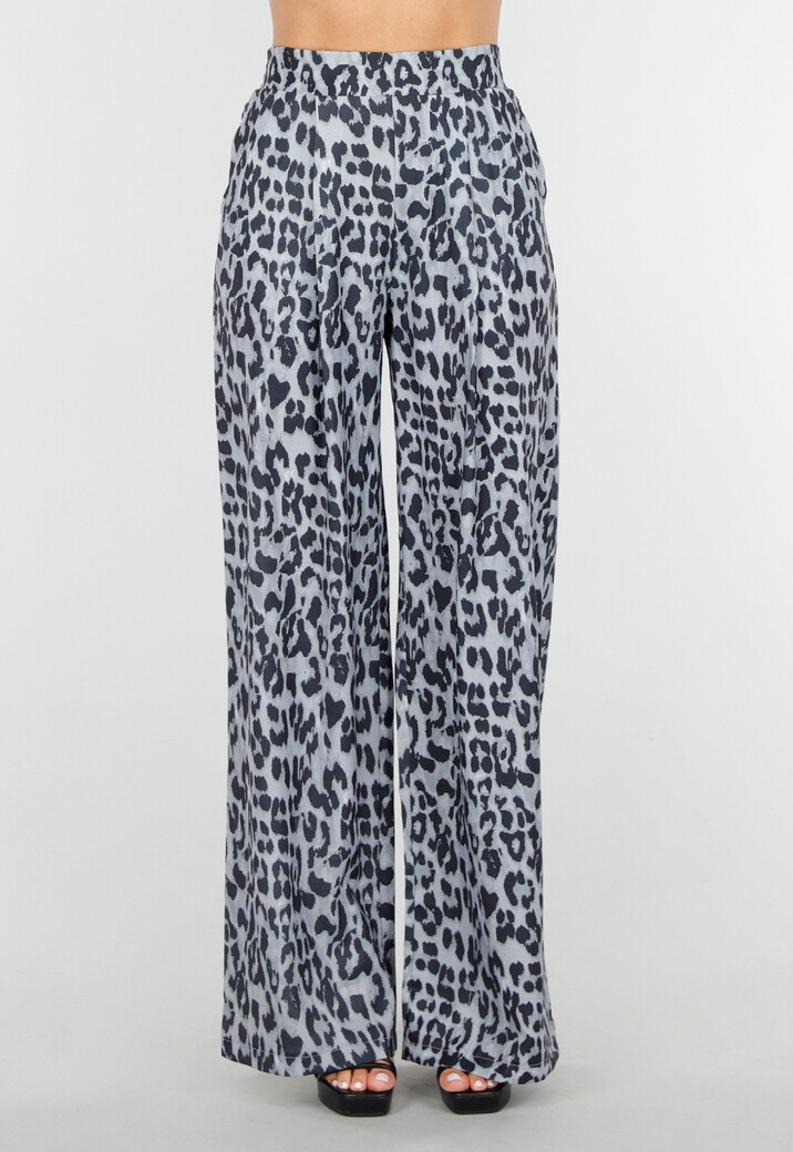 High Waist Leopard Print Linnelook Broek met Steekzakken