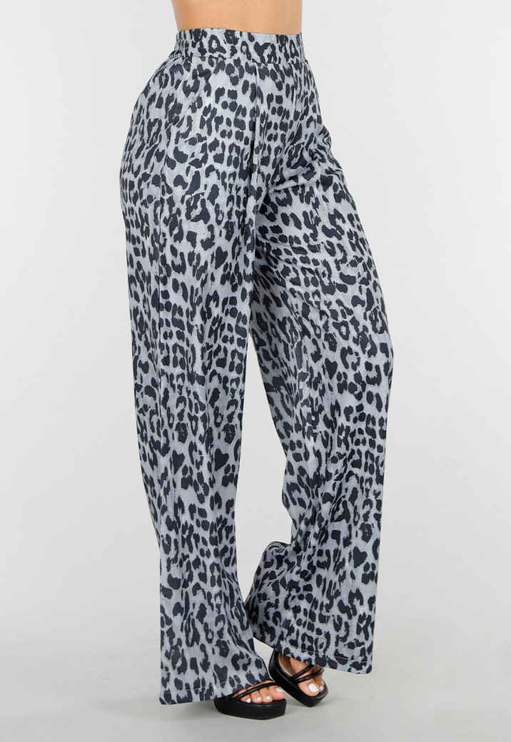 High Waist Leopard Print Linnelook Broek met Steekzakken