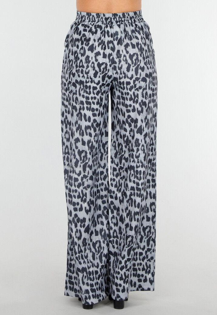 High Waist Leopard Print Linnelook Broek met Steekzakken
