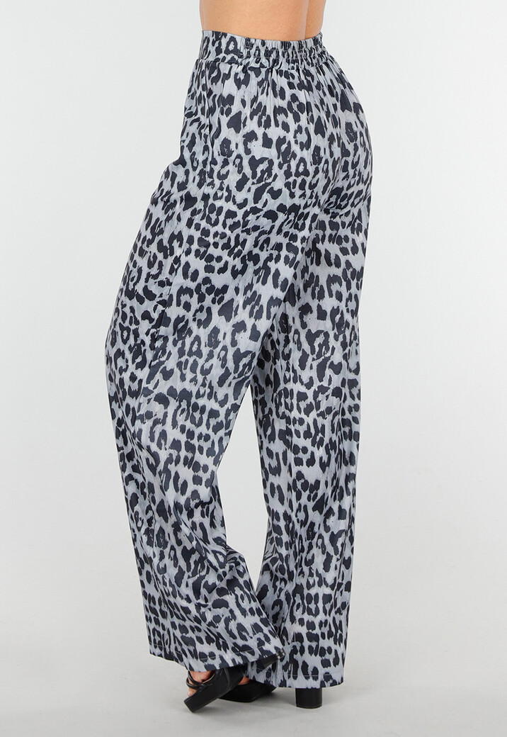 High Waist Leopard Print Linnelook Broek met Steekzakken