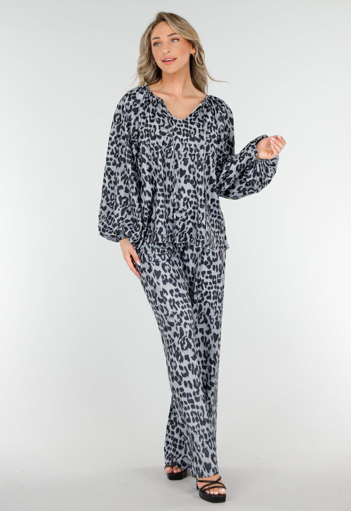Leopard Print Lange Mouwen met Elastiek Blouse met Koordje