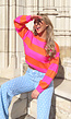 Oranje/Roze Trui met Horizontale Strepen