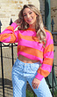 Oranje/Roze Trui met Horizontale Strepen