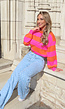 Oranje/Roze Trui met Horizontale Strepen
