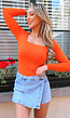 Oranje Longsleeve Top met Vierkante Hals