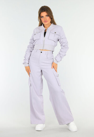 Lila Two Piece Cargo Broek met Bomberjas Set