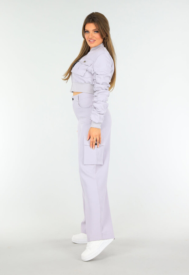 Paarse Tweedelige Set met een Bomberjas een Cargo Broek