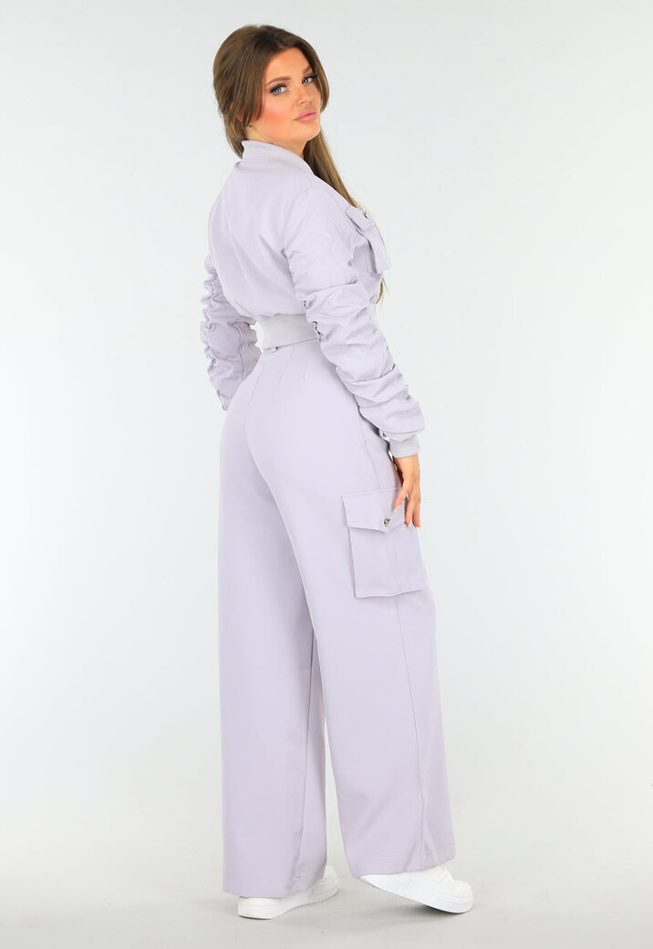 Paarse Tweedelige Set met een Bomberjas een Cargo Broek