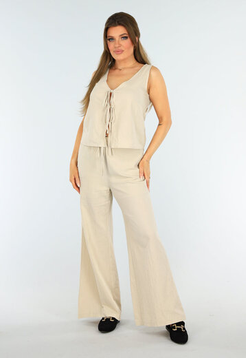 Two Piece Beige Set met Strik Detail