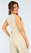 Beige Linnenlook Set met Gilet-Top en Wijde Broek met Striksluiting