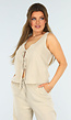 Beige Linnenlook Set met Gilet-Top en Wijde Broek met Striksluiting