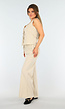 Beige Linnenlook Set met Gilet-Top en Wijde Broek met Striksluiting