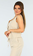 Beige Linnenlook Set met Gilet-Top en Wijde Broek met Striksluiting
