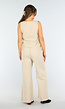 Beige Linnenlook Set met Gilet-Top en Wijde Broek met Striksluiting