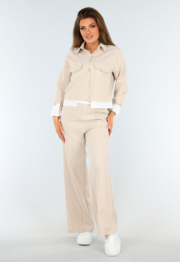 Beige Two Piece Set met Blouse Detail