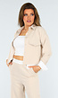 Beige Tweedelige Set met Blouse Detail en Tailleband