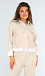 Beige Tweedelige Set met Blouse Detail en Tailleband