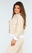 Beige Tweedelige Set met Blouse Detail en Tailleband