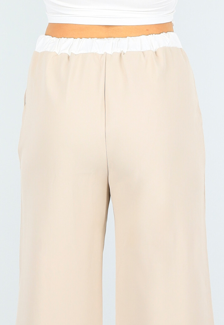 Beige Tweedelige Set met Blouse Detail en Tailleband