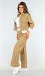 Tweedelige Camel Set met Elastische Tailleband en Blouse Detail