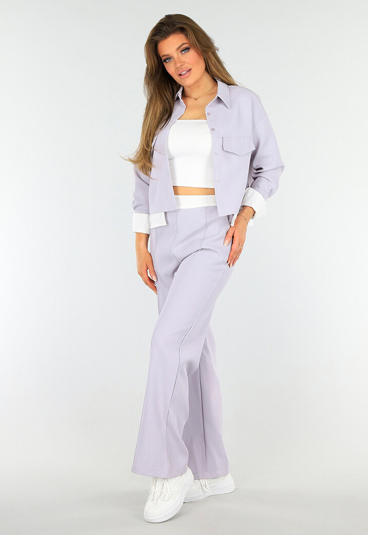 Tweedelige Paarse Set met Jasje en High Waist Broek