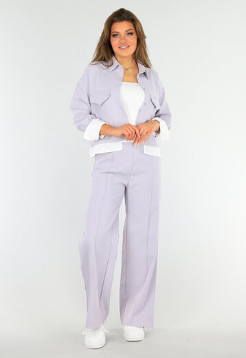 Paarse Two Piece Set met Jasje en High Waist Broek
