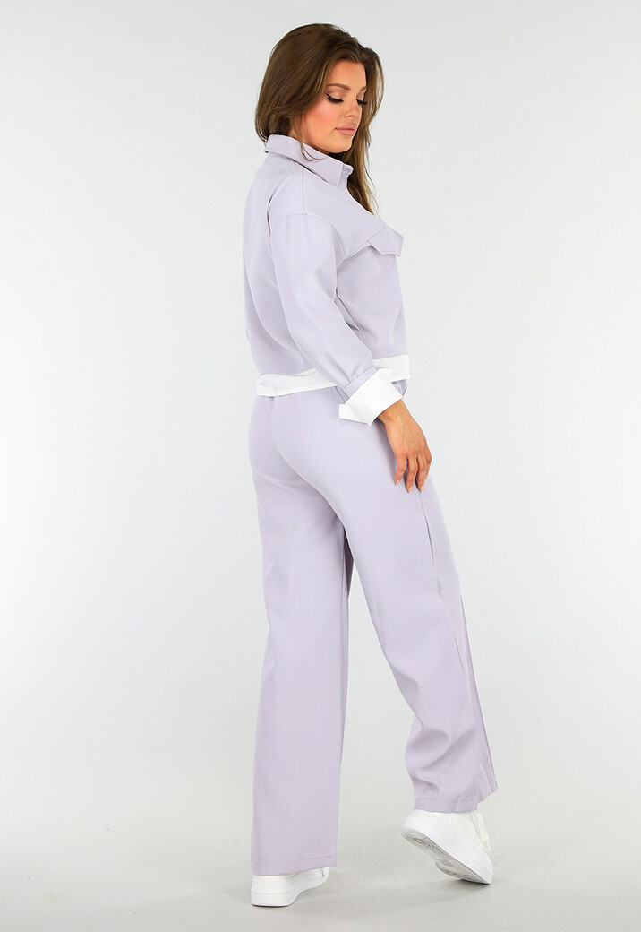 Tweedelige Paarse Set met Jasje en High Waist Broek