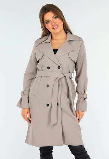 Taupe Trenchcoat met Knoopsluiting